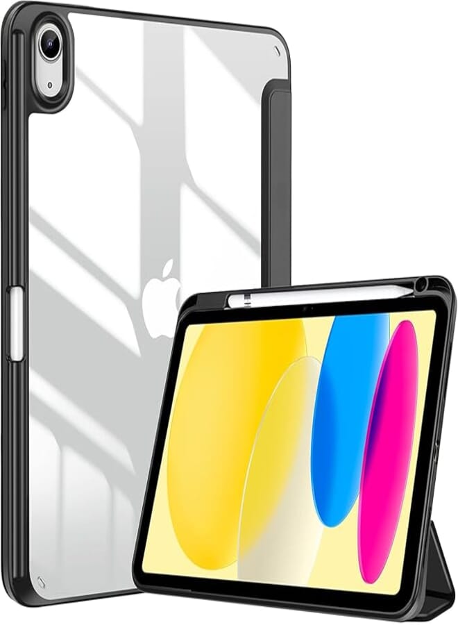 MOCA iPad 10th Generation Case 2022, iPad 10.9 Inch Case with Clear Transparent Back and TPU Shockproof Frame Cover [Built-in Pencil Holder,Auto Sleep/Wake] (ipad 10th Gen 10.9 2022, Black)